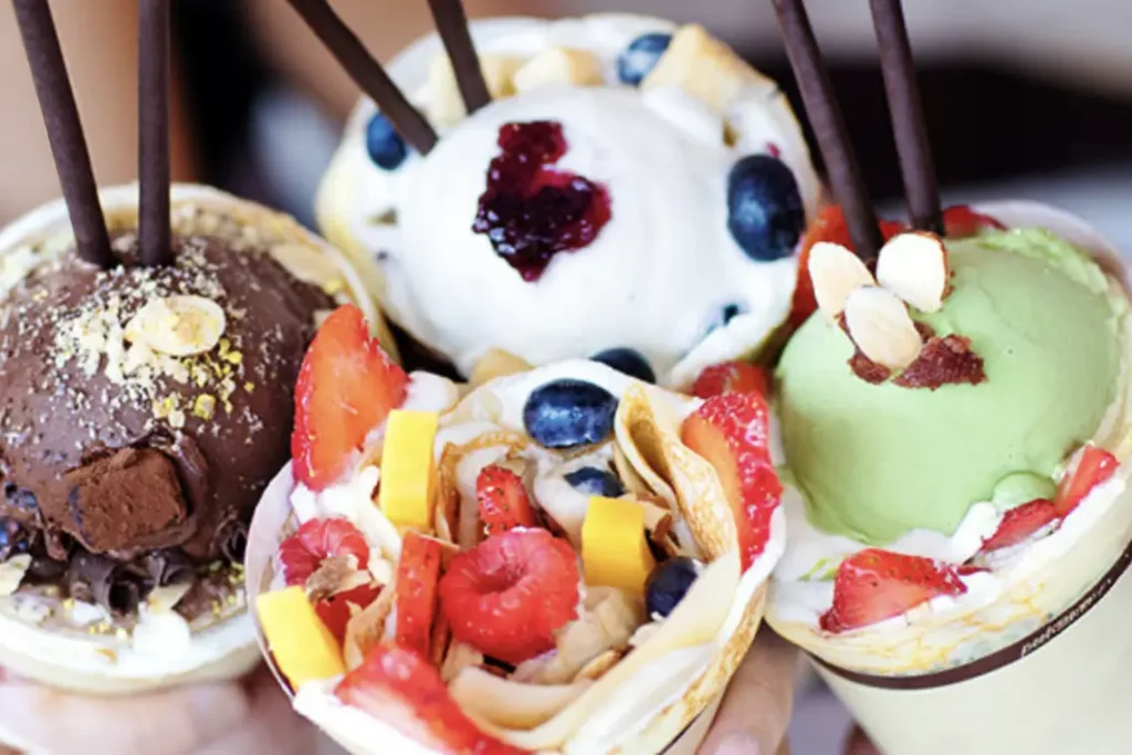 Japanese crepe and gelato dessert at Manna Crepe in Katy Asian Town
